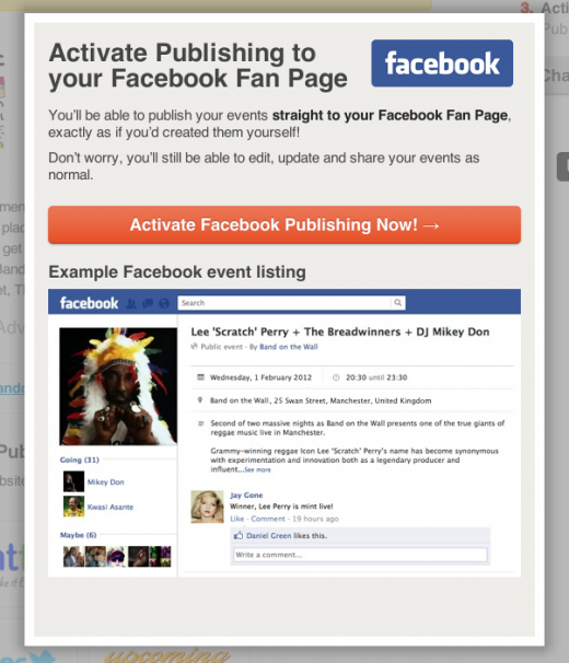 Activating publishing to Facebook 520x606 Crowd.fm makes it super simple to promote events online via Twitter, Facebook, Upcoming and more