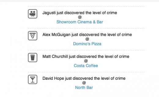 Fearsquare How dangerous are your check ins Police.uk crime stats for your Foursquare check ins 1 520x320 FearSquare alerts UK foursquare users to crime near the venues that they visit often